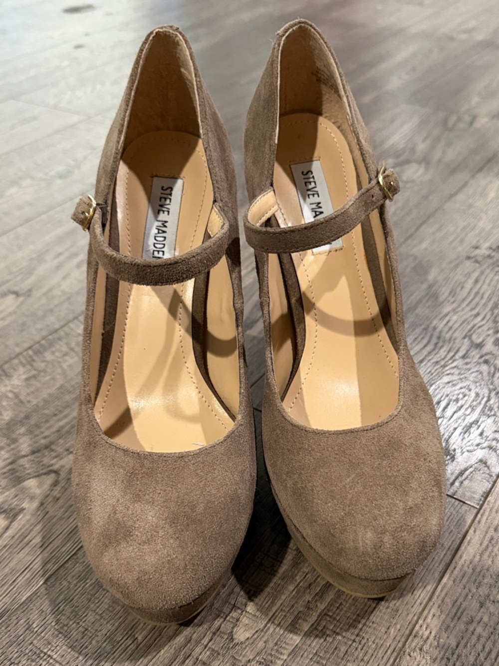Steve Madden Taupe Suede platform Mary Jane Heels Sz 10M